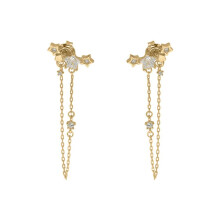 Jewelco London Ladies Solid 9ct Yellow Gold Star Cubic Zirconia Twinkle Cluster Shoulder Duster Chain Drop Earrings - JER825