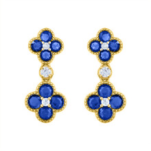 Jewelco London 14k Gold-plated Silver Blue Round Brilliant CZ Double Clover Solitaire Drop Earrings - AES229B