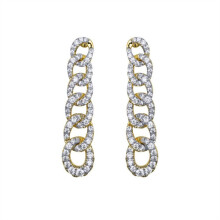 Jewelco London 14k Gold-plated Silver Round CZ Encrusted Albert Curb Link Drop Earrings - AES244