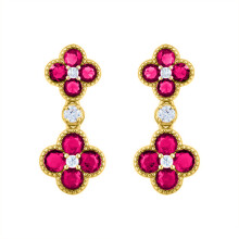 Jewelco London 14k Gold-plated Silver Red Round Brilliant CZ Double Clover Solitaire Drop Earrings - AES229R
