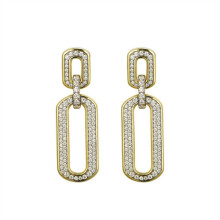 Jewelco London 14k Gold-plated Silver Round CZ Double Oval Paperclip Drop Earrings - AES249