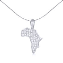 Jewelco London Unisex Rhodium Silver Round CZ Great Continent of Africa Charm Pendant - APD181