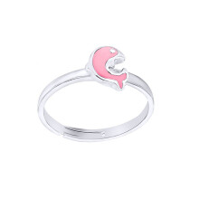 Jewelco London Solid Sterling Silver Baby Pink Enamel Dolphin Expanding Ring, Sizes H-T - 8-80-1881