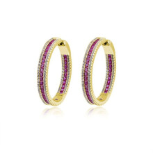 Jewelco London Gold-Plated Silver Red Princess CZ Inside Out Channel Set Eternity Hoop Earrings 18mm ½oz - AER150-GP
