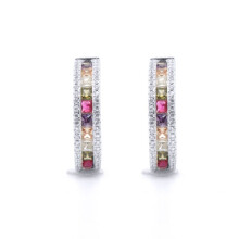 Jewelco London Rhodium Silver Rainbow Princess CZ Inside Out Channel Set Eternity Hoop Earrings - AER153