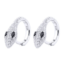 Jewelco London Rhodium Silver Black Marquise CZ Pave Snake Eyes Huggie Hoop Earrings - AER155