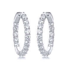 Jewelco London Rhodium Silver Round CZ Inside Out Eternity Hoop Earrings 22mm - AER148