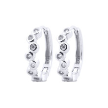 Jewelco London Rhodium Silver Round CZ Bubble Bezel Zig Zag Wavy Eternity Hoop Earrings - AER154