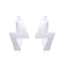 Jewelco London Rhodium Silver Lightning Bolt Flash Huggie Hoop Earrings - AER142