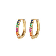 Jewelco London 14k Gold-plated Silver Rainbow Round Brilliant CZ Pave Eternity Huggie Hoop Earrings - AER157