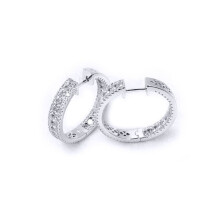 Jewelco London Rhodium Silver Round CZ Inside Out Channel Set Eternity Hoop Earrings 27mm - AER146