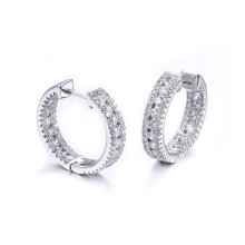 Jewelco London Rhodium Silver Round CZ Inside Out Channel Set Eternity Hoop Earrings 19mm - AER145