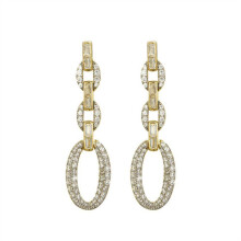 Jewelco London 14k Gold-plated Silver White Baguette CZ Encrusted Oval Link Chain Drop Earrings - AES242