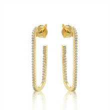 Jewelco London 14k Gold-plated Silver Round CZ Paperclip Eternity Line Drop Earrings - AES235