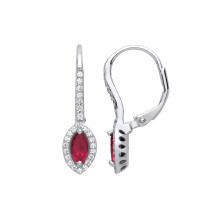 Jewelco London Ladies Rhodium Plated Sterling Silver Red Marquise CZ Solitaire Halo Drop Earrings - GVE816RU
