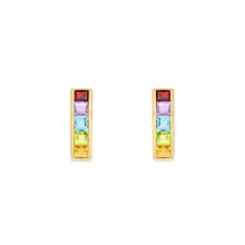 Jewelco London Women's 9ct Gold Rainbow Princess Cubic Zirconia Channel Set Column Drop Earrings, 19mm - 1-57-7969