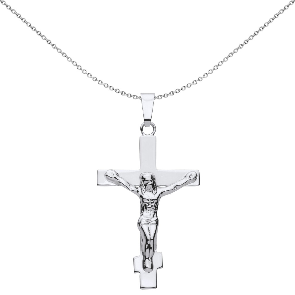 Jewelco London Unisex Rhodium Plated Sterling Silver Flat Orthodox Crucifix Cross Pendant Necklace - Gvx099
