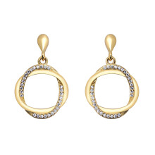Jewelco London 14k Gold-plated Silver Round CZ Interlocked Ovals Twist Hoop Drop Earrings - AES213