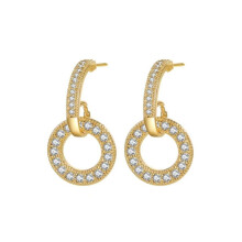 Jewelco London 14k Gold-plated Silver Round CZ Hanging Hoop Drop Earrings - AES209