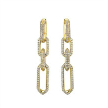 Jewelco London 14k Gold-plated Silver Round CZ Pave Paper Cable Chain Link Drop Earrings - AER169