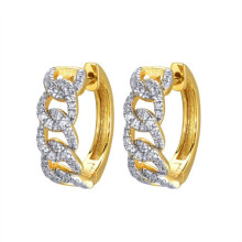 Jewelco London 14k Gold-plated Silver Round CZ Pave Curb Chain Link Huggie Hoop Earrings - AER173