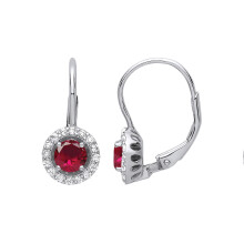 Jewelco London Ladies Rhodium Plated Sterling Silver Red CZ Solitaire Saturn Halo Drop Earrings - GVE813RU
