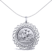 Jewelco London Solid Sterling Silver Loop Spiral Frame St George & Dragon Medallion Pendant (Full Sov Size) - ASP002-F-SG
