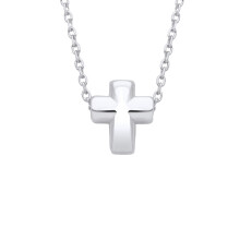 Jewelco London Ladies Rhodium Plated Sterling Silver Dainty Miniature Cross Charm Necklace 16 inch - GVK470