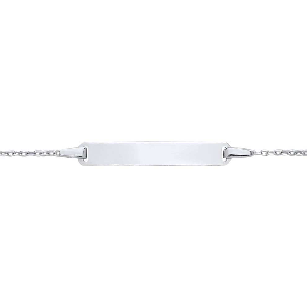 Jewelco London Kids Rhodium Plated Sterling Silver Trace Chain Identity Id Bar Bracelet 5 + 1 Inch - Id44