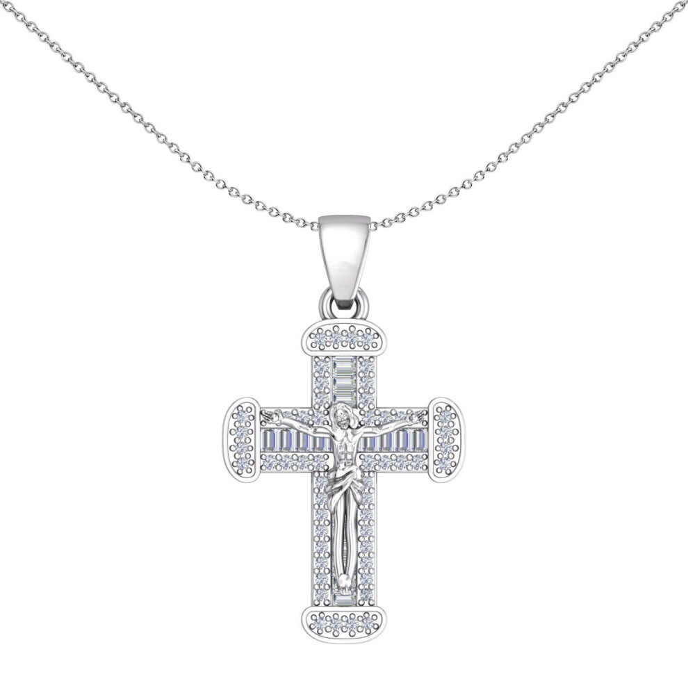 Jewelco London Unisex Sterling Silver Baguette Cz Byzantine Shimmering Crucifix Cross Pendant Necklace - Gvx094