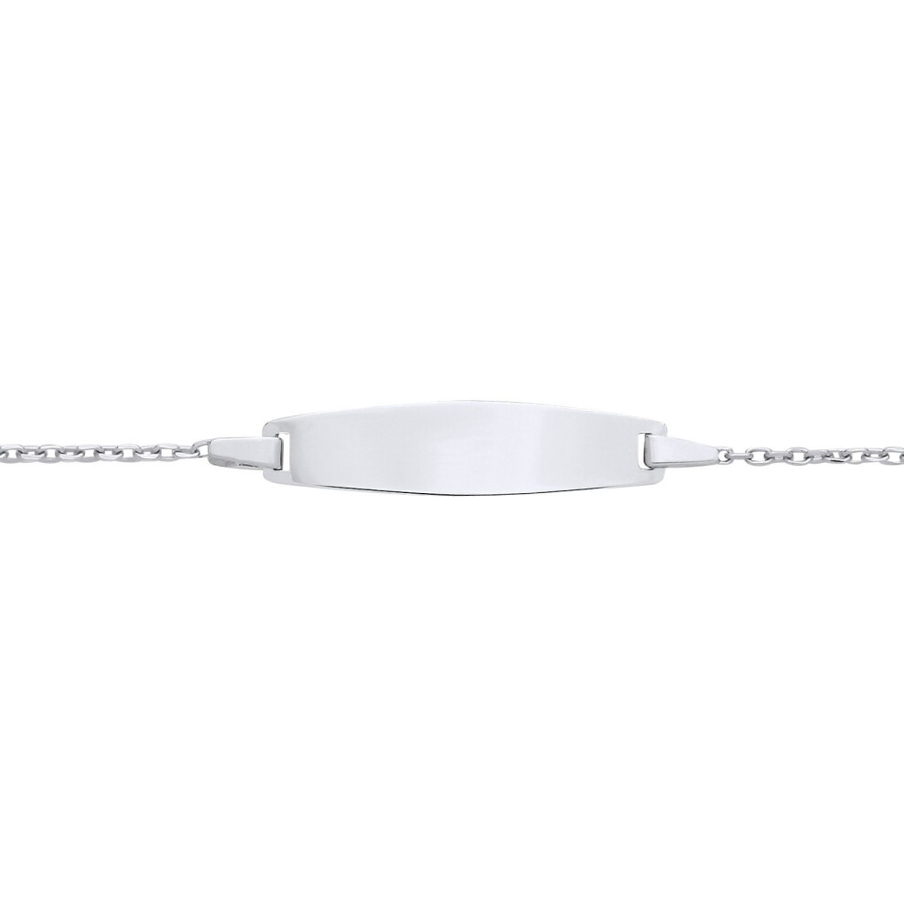 Jewelco London Kids Rhodium Plated Sterling Silver Cable Chain Oval Bar Identity Id Bracelet 5 + 1 Inch - Id46