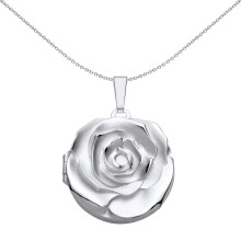 Jewelco London Ladies Rhodium Plated Sterling Silver 3D Embossed Rose Petal Round Locket Pendant Necklace - LK72