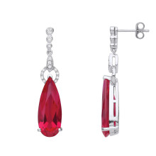 Jewelco London Ladies Rhodium Plated Sterling Silver Red Pear CZ Torpedo Droplet Cluster Drop Earrings - GVE980
