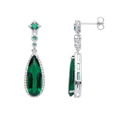 Jewelco London Ladies Rhodium Plated Sterling Silver Green Pear CZ Elongated Rock Candy Drop Earrings - GVE979EM