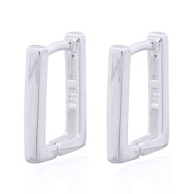 Jewelco London Rhodium Silver Rectangular Column Drop Hoop Earrings - AER138