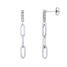 Jewelco London Ladies Rhodium Plated Sterling Silver CZ Quadrilogy Paperclip Shoulder Duster Drop Earrings - GVE997
