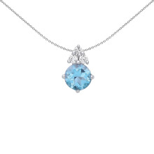 Jewelco London Ladies Sterling Silver Swiss Blue CZ Trilogy Accented Solitaire Cluster Pendant Necklace - GVP558
