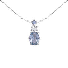 Jewelco London Ladies Rhodium Plated Sterling Silver Lilac Oval CZ Icy Trilogy Cluster Pendant Necklace - GVP557