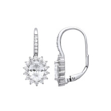 Jewelco London Ladies Rhodium Plated Sterling Silver Oval CZ Solitaire Cluster Drop Earrings - GVE817WH