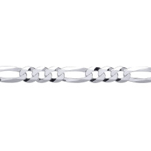 (20) Jewelco London Rhodium Plated Sterling Silver Diamond-cut 3+1 Figaro Chain Necklace 8mm - GVCH49