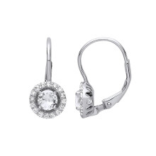 Jewelco London Ladies Rhodium Plated Sterling Silver CZ Solitaire Saturn Halo Drop Earrings - GVE813WH