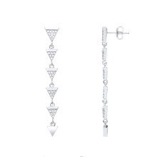 Jewelco London Ladies Rhodium Plated Sterling Silver CZ Triangular Pizza Slice Shoulder Duster Drop Earrings - GVE853RH
