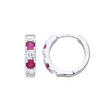 Jewelco London Ladies Rhodium Plated Sterling Silver Red CZ Alaternating Eternity Huggie Hoop Earrings - GVE389WR
