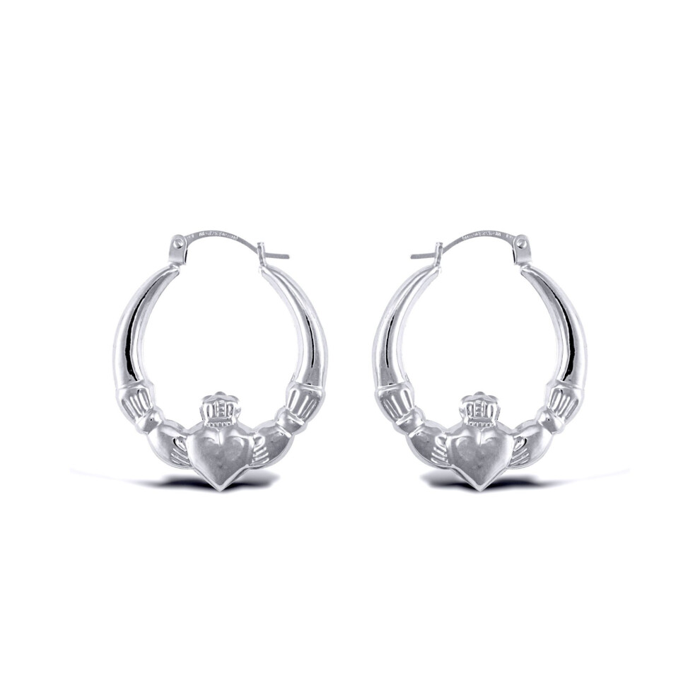 Jewelco London Ladies Sterling Silver Love Heart Claddagh Creole Earrings 23Mm - Aer180