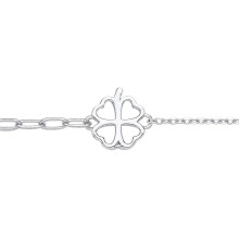 Jewelco London Ladies Rhodium Plated Sterling Silver Love Heart 4 Leaf Clover Rolo Charm Bracelet 2mm 6.5 + 1 inch - GVB538
