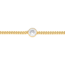 Jewelco London Ladies Gold-Plated Sterling Silver CZ Bezel Solitaire Curb Chain Bracelet 3mm 7.5 + 1 inch - GVB597G