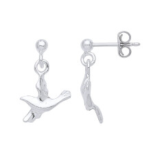 Jewelco London Ladies Rhodium Plated Sterling Silver Dove of Peace Ball Drop Earrings - GVE956