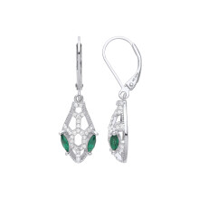 Jewelco London Ladies Rhodium Plated Sterling Silver Green Marquise CZ Snaked Head Green Eyes Drop Earrings - GVE974