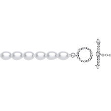 Jewelco London Ladies Rhodium Plated Sterling Silver Cream Oval Pearl CZ Oval Pebble T-Bar Toggle Bracelet 4mm 6.5 inch - GVB595