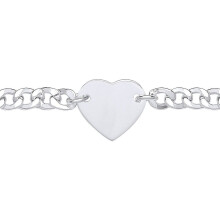 Jewelco London Ladies Rhodium Plated Sterling Silver Love Heart Tag Curb Charm Bracelet 5mm 7.25 inch - GVB514